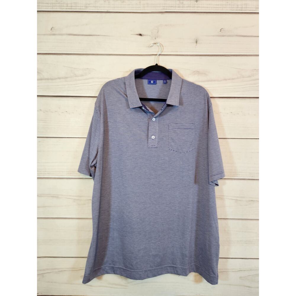 FJ FootJoy Men's Gray Purple Striped Short Sleeve Golf Polo Shirt Size XXL